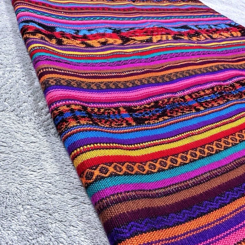 Vintage Guatemalan Hand Woven Textile Runner Multicolor Stripe Boho Fabric 80x34